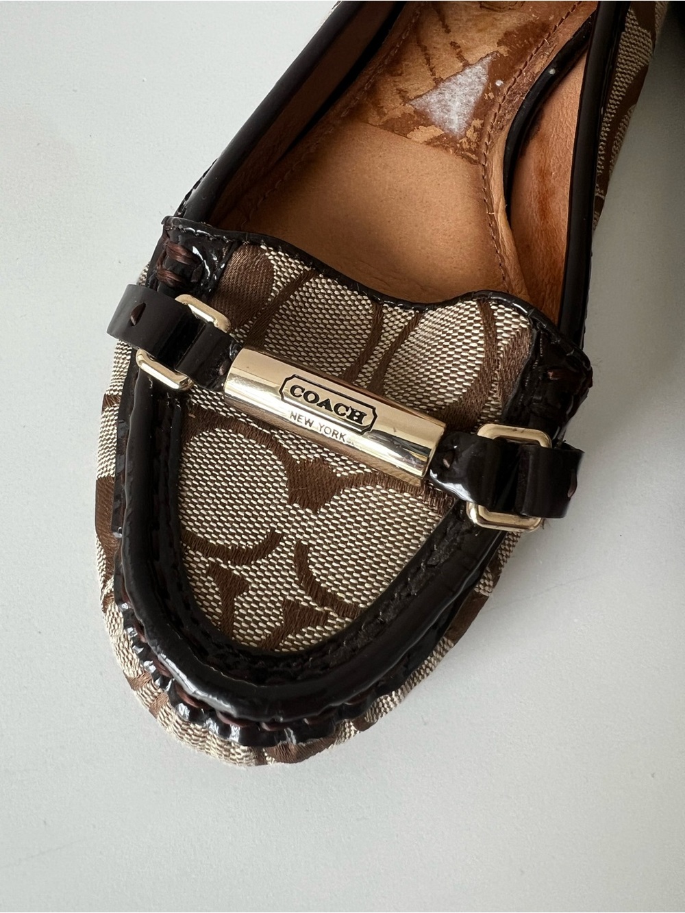 Coach Tan & Dark Brown Signature Canvas Loafer with Gold Accent